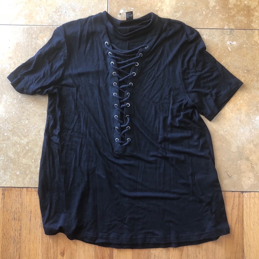Black lace up T-shirt
